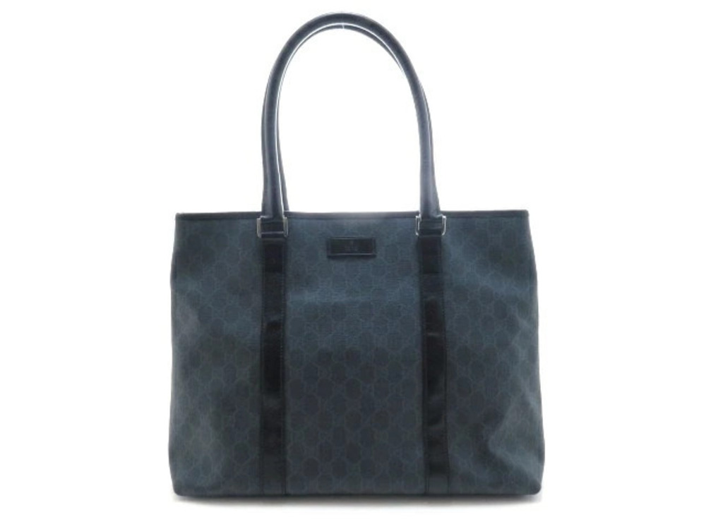 Gucci GG Supreme Tote Bag Gray Black Canvas